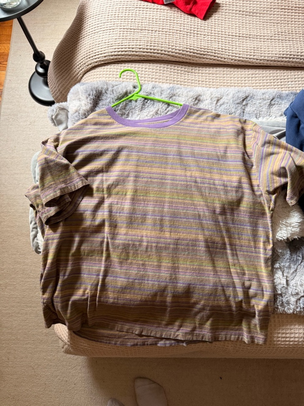 BDG Striped Tee in Lilac and Olive Stripes